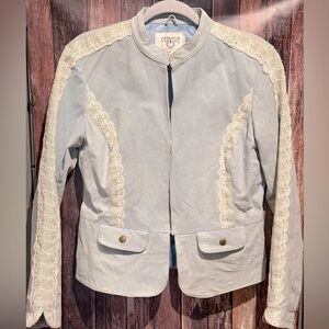 Vintage Leather Lace-Accent Light Blue Jacket